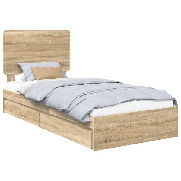 vidaXL Storage Bed with Drawer Sonoma Oak 90 x 190 cm Engineered Wood