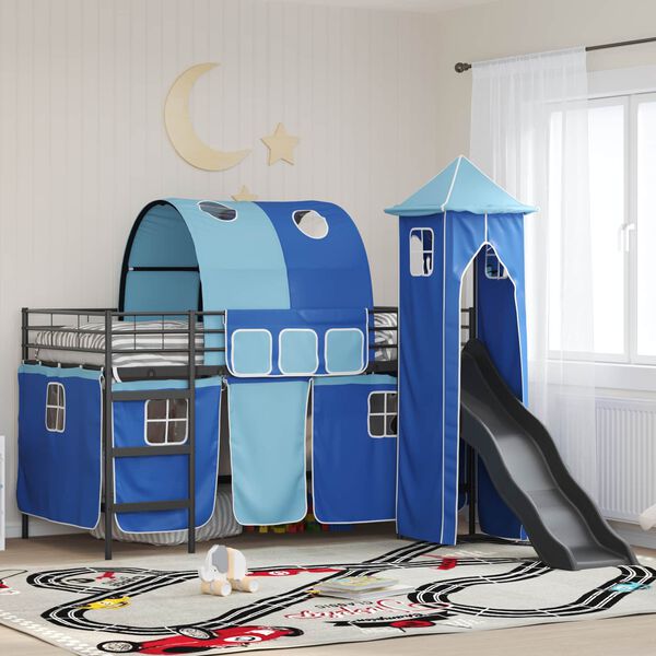 vidaXL Kids'Loft Bed Frame Black and Blue 99.5 x 200 cm Metal