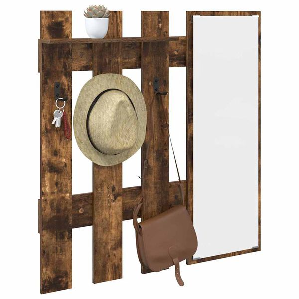 vidaXL Wall-Mounted Coat Rack with Mirror Smoked Oak 100 x 10 x 100 cm