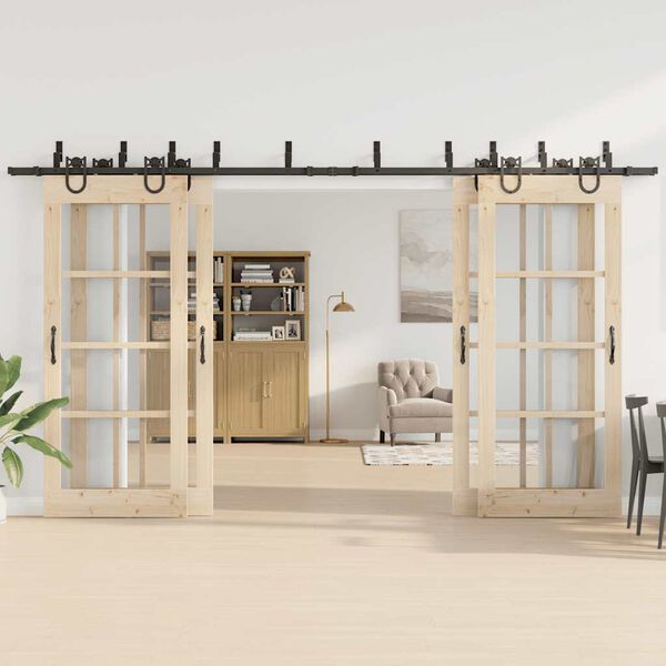 vidaXL Sliding Door Hardware Kit 400 cm Steel Black