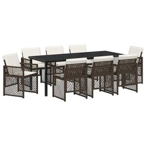 vidaXL Garden Dining Set 9 pcs Brown Poly Rattan