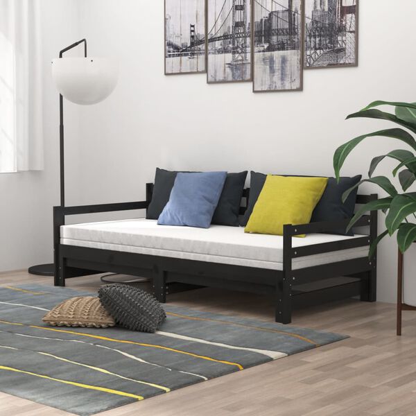 vidaXL Pull-out Day Bed without Mattress Black 2x(90x200)cm
