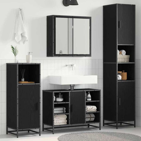 vidaXL Bathroom Furniture Set 4 pcs Black oak 80 x 33 x 60 cm