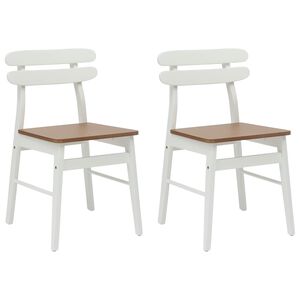 vidaXL Dining Chair 2 pcs White and Natural Solid Rubber Wood