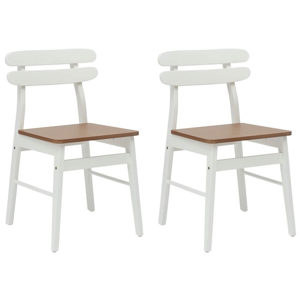 vidaXL Dining Chair 2 pcs White and Natural Solid Rubber Wood