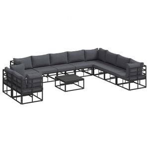 vidaXL Garden Sofa Set with Cushion 11 pcs Black Aluminium