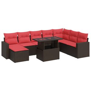 vidaXL 9 Piece Garden Sofa Set with Cushions Brown Poly Rattan Acacia