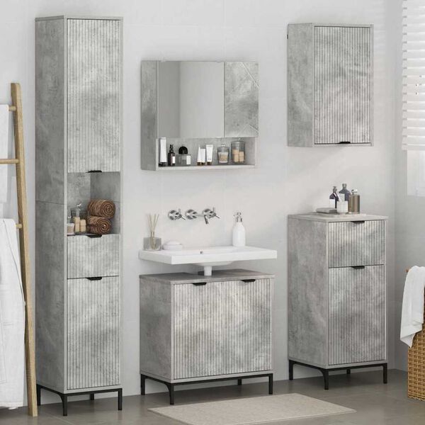 vidaXL Bathroom Furniture Set Concrete Grey Engineered wood, Metal