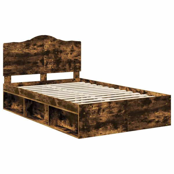 vidaXL Bed Frame Smoked Oak 135 x 190 cm Solid Pine Wood