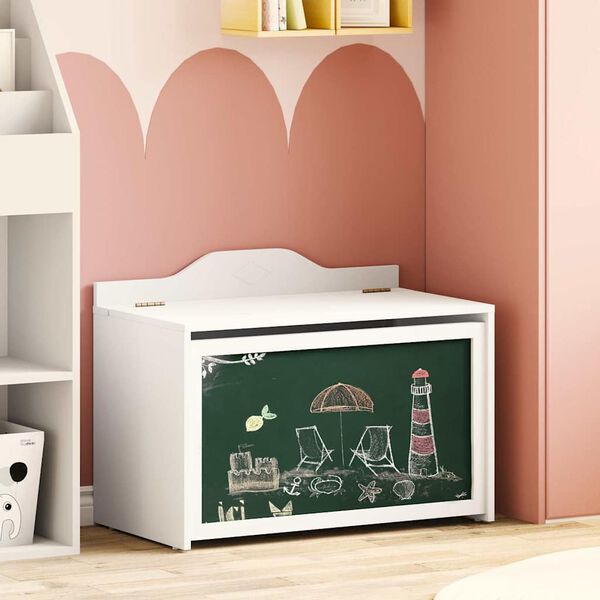 vidaXL Box with Storage and Chalkboard Front with Storage ROROS White