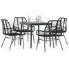 vidaXL 5 Piece Garden Dining Set Black Poly Rattan Glass