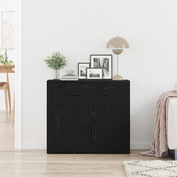 vidaXL Sideboard with Drawer Black Oak 80 x 33 x 70 cm Engineered Wood