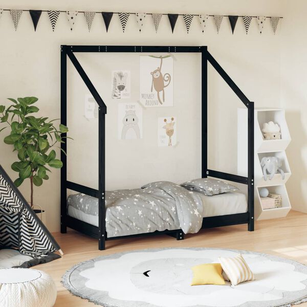 vidaXL Kids Bed Frame Black 70x140 cm Solid Wood Pine
