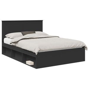 vidaXL Bed Frame with Headboard Black 160 x 200 cm Solid Pine Wood