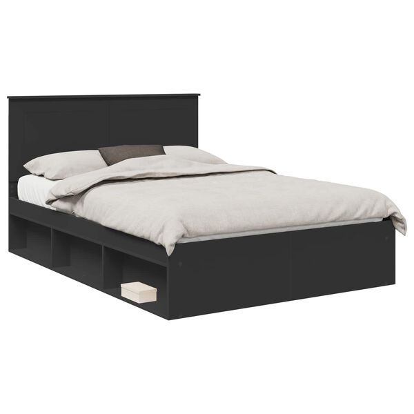 vidaXL Bed Frame with Headboard Black 160 x 200 cm Solid Pine Wood