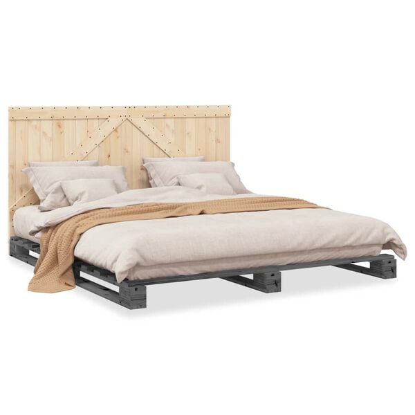 vidaXL Bed Frame without Mattress Grey 200x200 cm Solid Wood Pine
