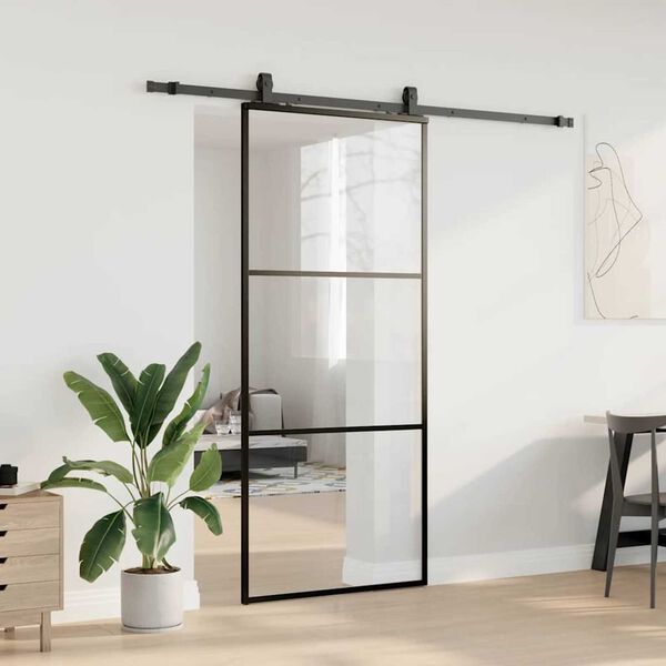 vidaXL Sliding Door with Hardware Set Black 90x205 cm ESG Glass