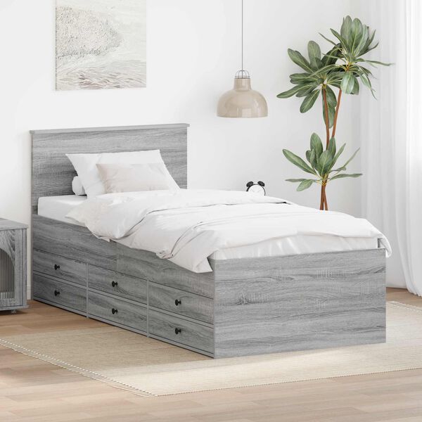 vidaXL Daybed Manual Grey Sonoma and Black 90 x 200 cm Engineered Wood