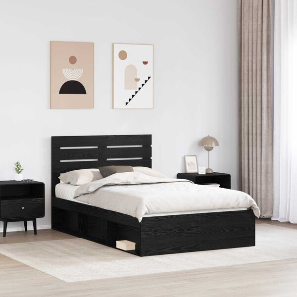 vidaXL Bed Frame with Headboard Black 120 x 200 cm Solid Pine Wood