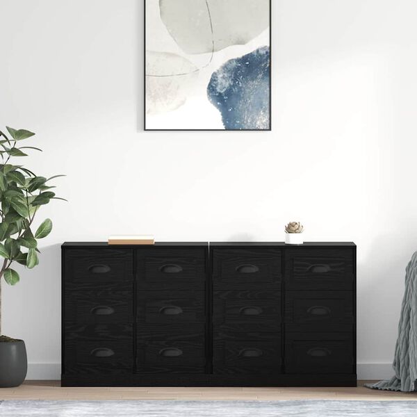 vidaXL Sideboards 2 pcs Black Oak 70 x 35.5 x 67.5 cm Engineered Wood