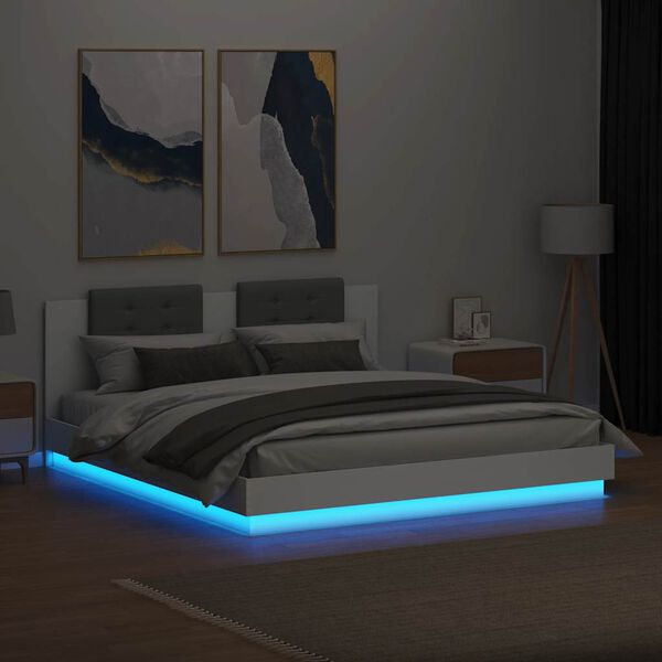 vidaXL Bed Frame with LED without Mattress White 180x200 cm Super King