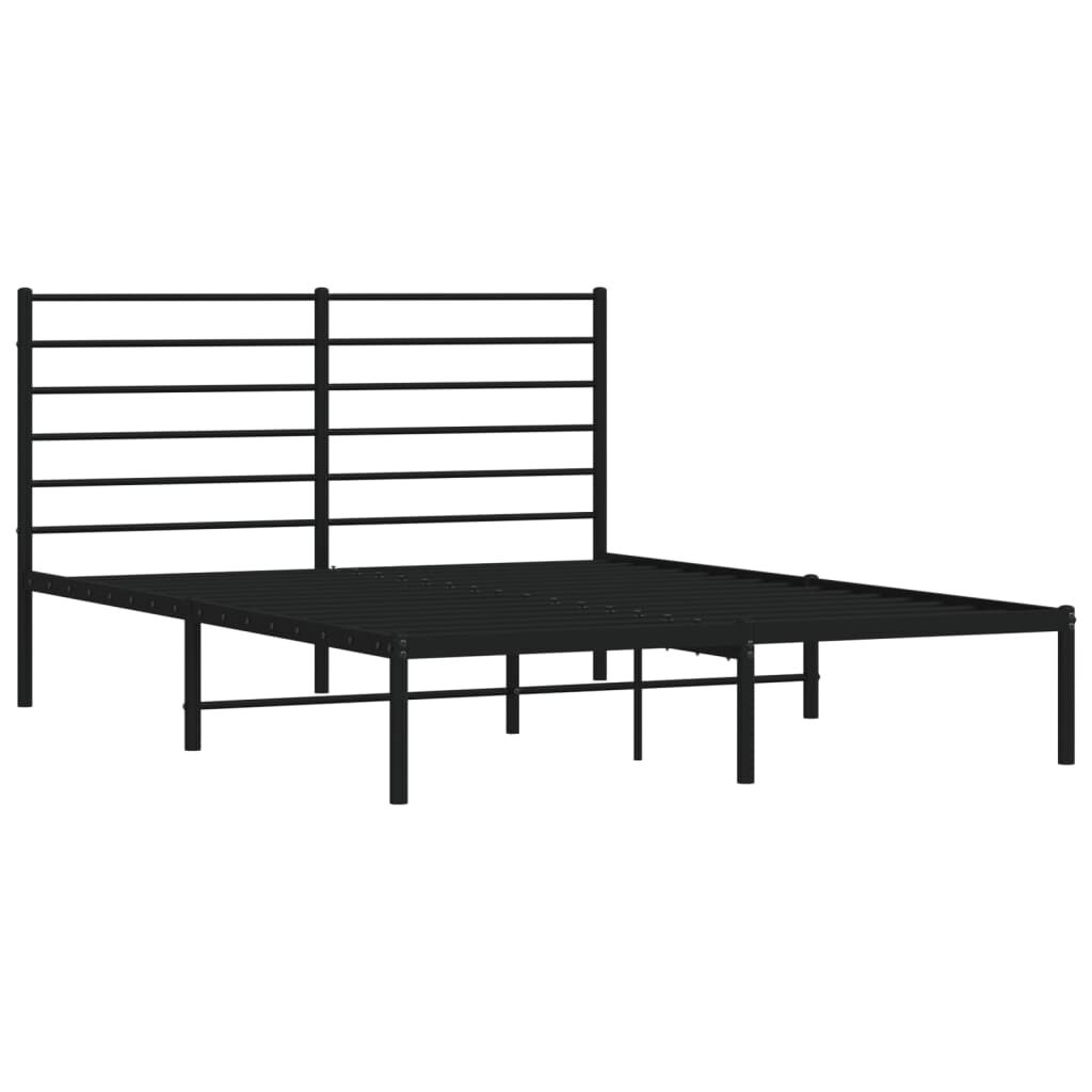 Metal Bed Frame with Headboard - Black - 135x190cm - Double