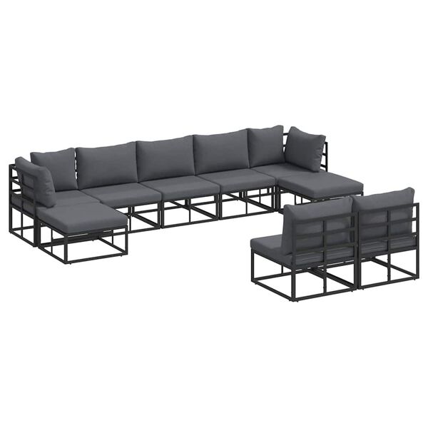 vidaXL Garden Sofa Set with Cushion 9 pcs Black Aluminium