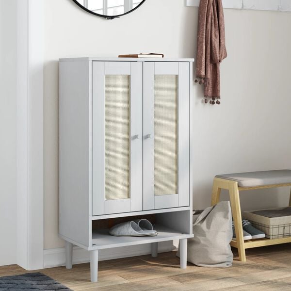 vidaXL Shoe Cabinet SENJA Rattan Look White 59.5x35x107 cm Solid Wood