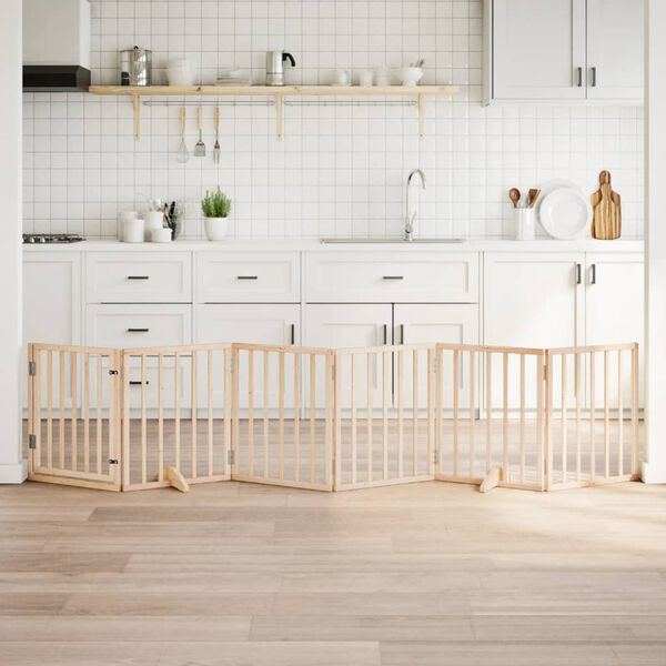 vidaXL Dog Gate with Door Foldable 6 Panels 300 cm Poplar Wood