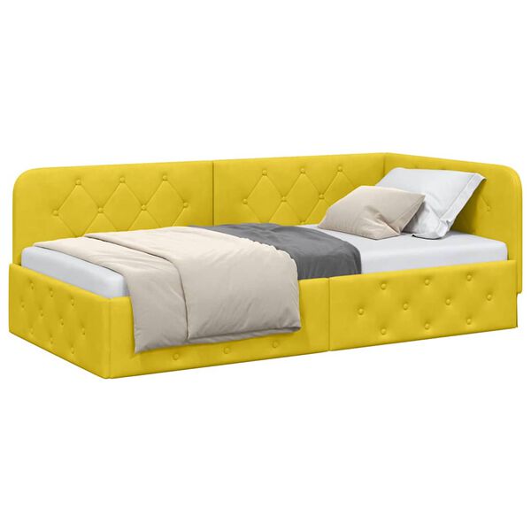 vidaXL Corner Bed Frame with Headboard Yellow 100 x 200 cm Velvet
