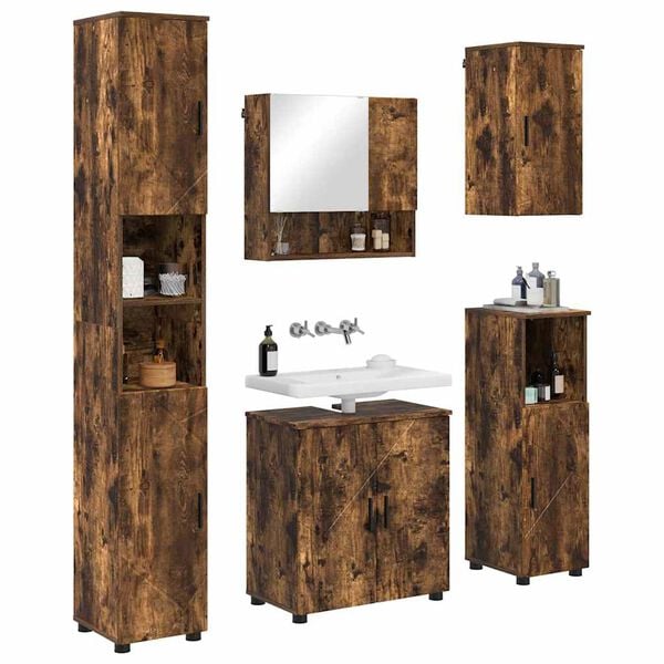 vidaXL Bathroom Furniture Set 5 pcs Smoked Oak Engineered wood & Metal