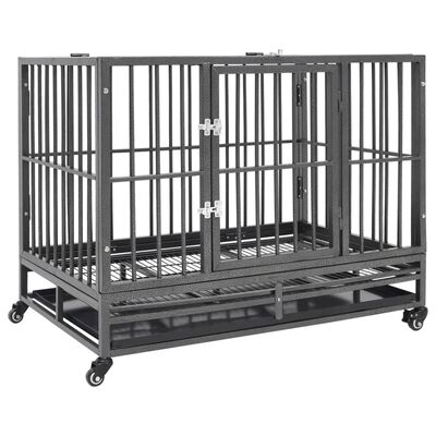 vidaXL Dog Cage with Wheels Steel 102x72x85 cm