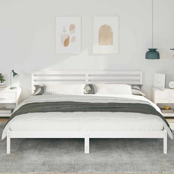 vidaXL Bed Frame with Headboard White 200 x 210 cm Solid Pine Wood