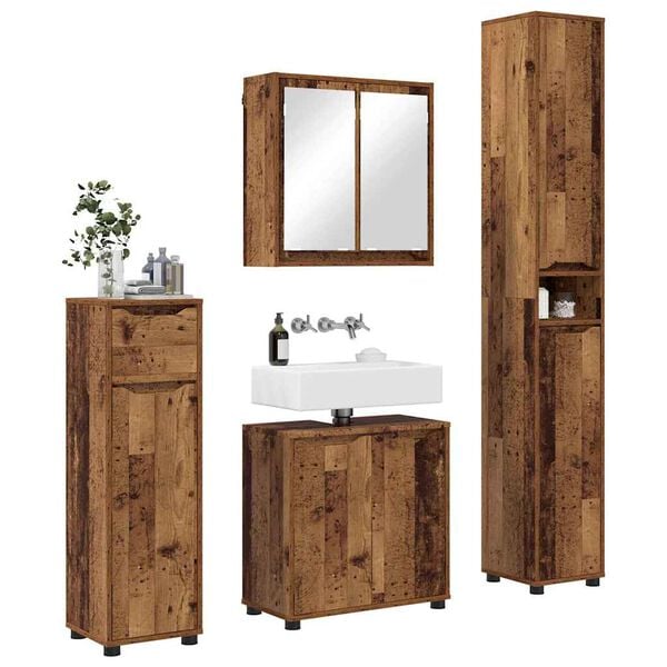 vidaXL Bathroom Furniture Set with Door 4 pcs Old Wood Engineered Wood
