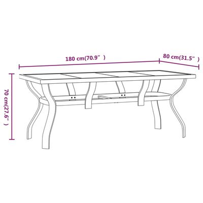vidaXL Garden Table Brown and Black 180x80x70 cm Steel and Glass