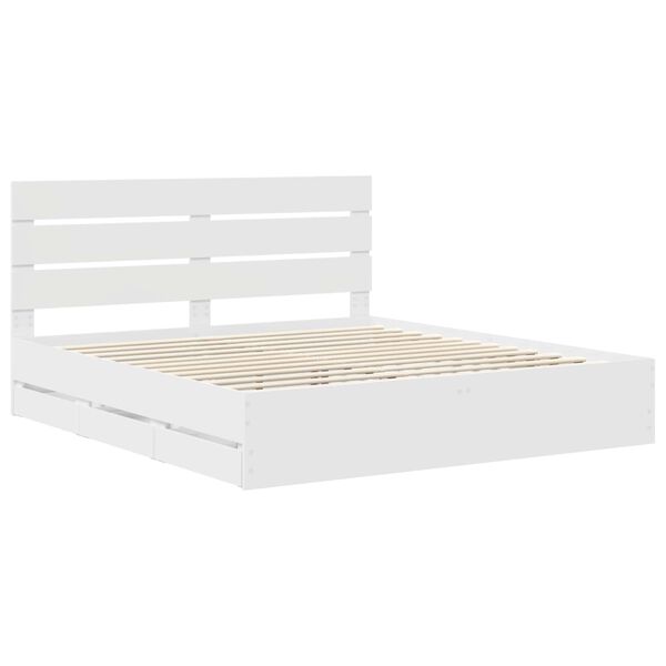 vidaXL Bed Frame with Drawer White 200 x 200 cm Engineer Wood