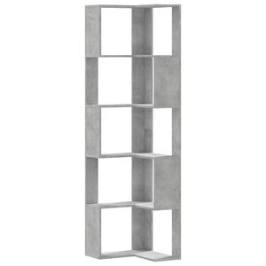 vidaXL Corner Bookcase 5-Tier Concrete Grey 50x50x179 cm Engineered Wood