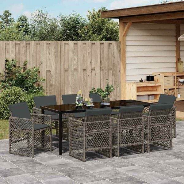 vidaXL Garden Dining Set 9 pcs Grey Poly Rattan