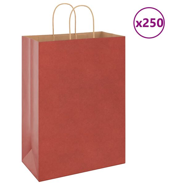 vidaXL Paper Bags 250 pcs with Handles Red 32x17x44 cm