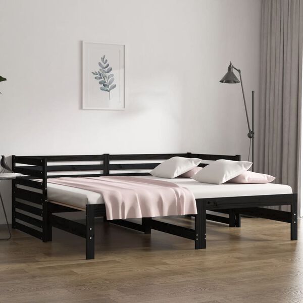 vidaXL Pull-out Day Bed without Mattress Black 2x(80x200)cm