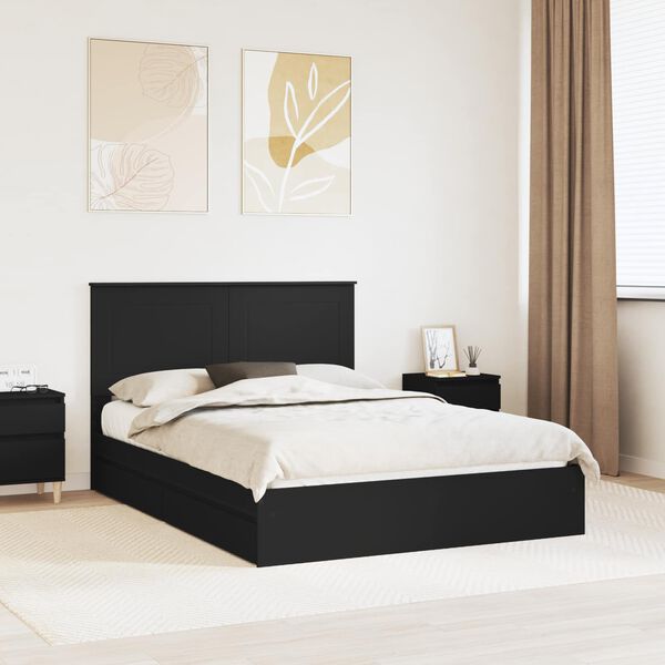 vidaXL Storage Bed with Headboard Black 140 x 190 cm Engineered Wood