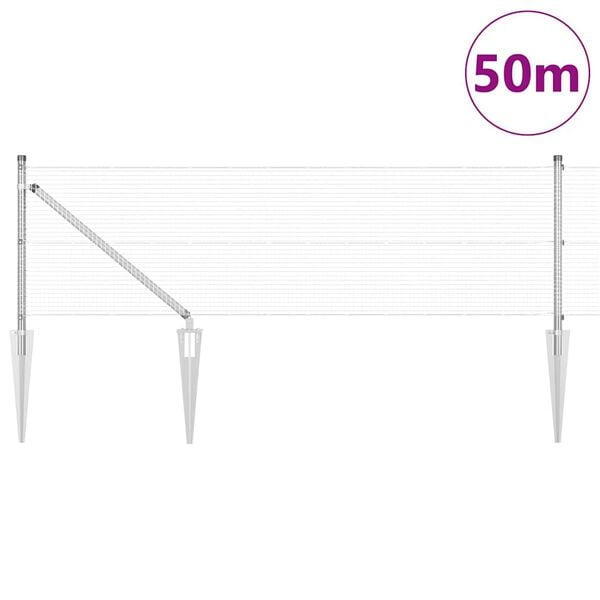 vidaXL Fence with Posts Silver 0.5 x 50 m Steel