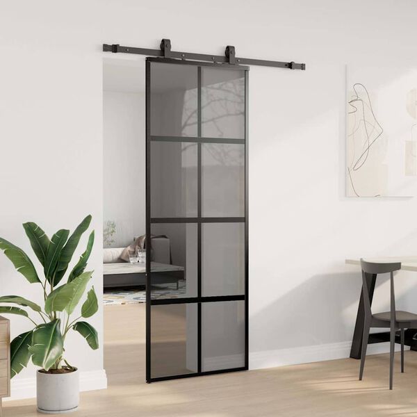 vidaXL Sliding Door with Hardware Set Black 76x205 cm Tempered Glass