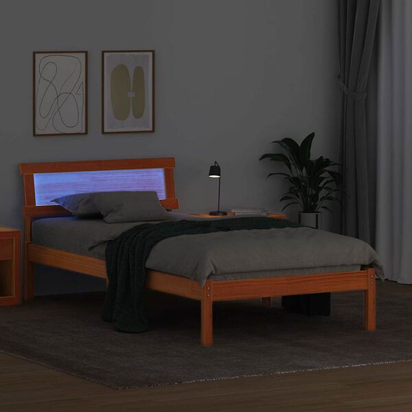 vidaXL Bed Frame with Headboard Wax Brown 90 x 190 cm Solid Pine Wood