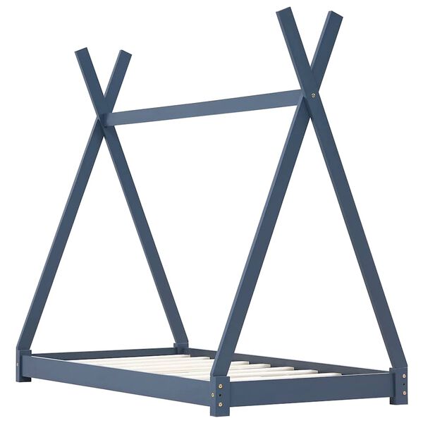 vidaXL Kids Bed Frame Grey Solid Pine Wood 70x140 cm