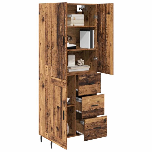 vidaXL Highboard with Drawer 2 pcs Old Wood Engineered Wood and Glass
