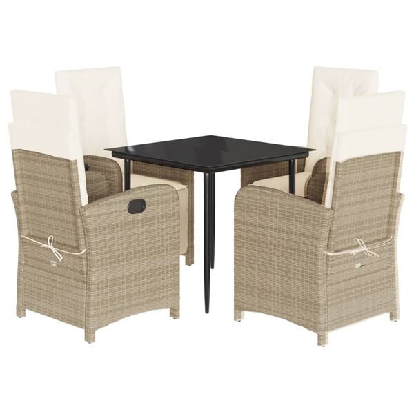 vidaXL 5 Piece Garden Dining Set with Cushions Beige Poly Rattan