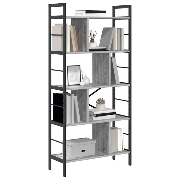 vidaXL Bookshelf Grey Sonoma 75 x 30 x 156 cm Engineered Wood