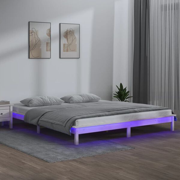 vidaXL LED Bed Frame without Mattress White 160x200 cm Solid Wood