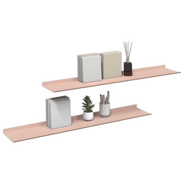 vidaXL Floating Shelf Wall-mounted 2 pcs Pink 100 x 18 x 2.5 cm Steel